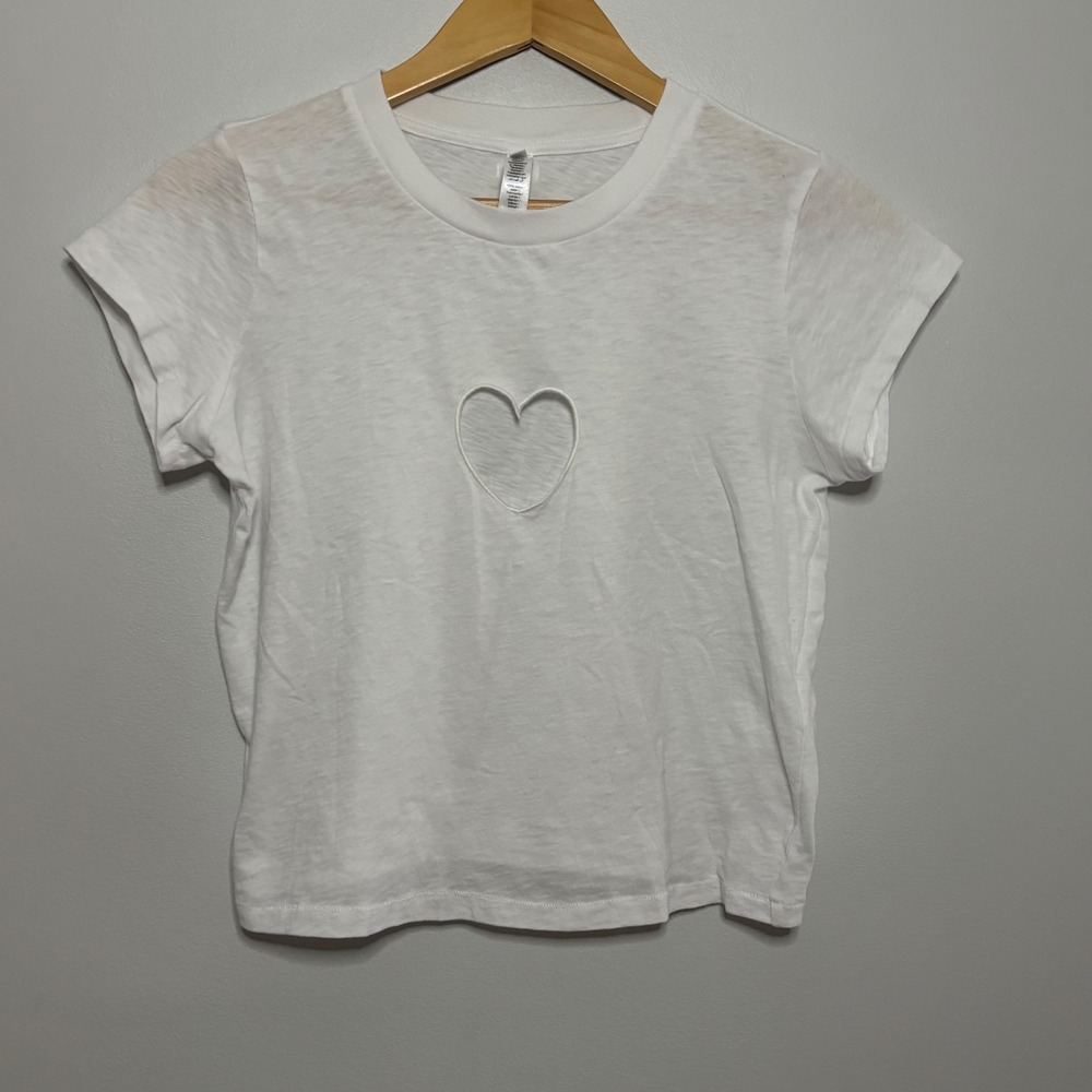 SKIMS Worn In Jersey Heart Baby Tee Crewneck Short Sleeve Cotton White L Cute